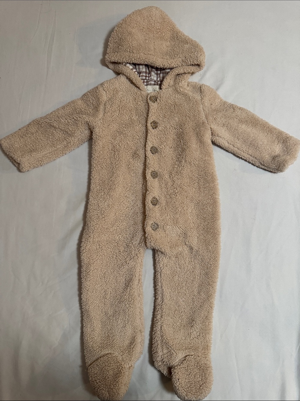Rylee + Cru Plush Hooded Footed One-Piece - Beige